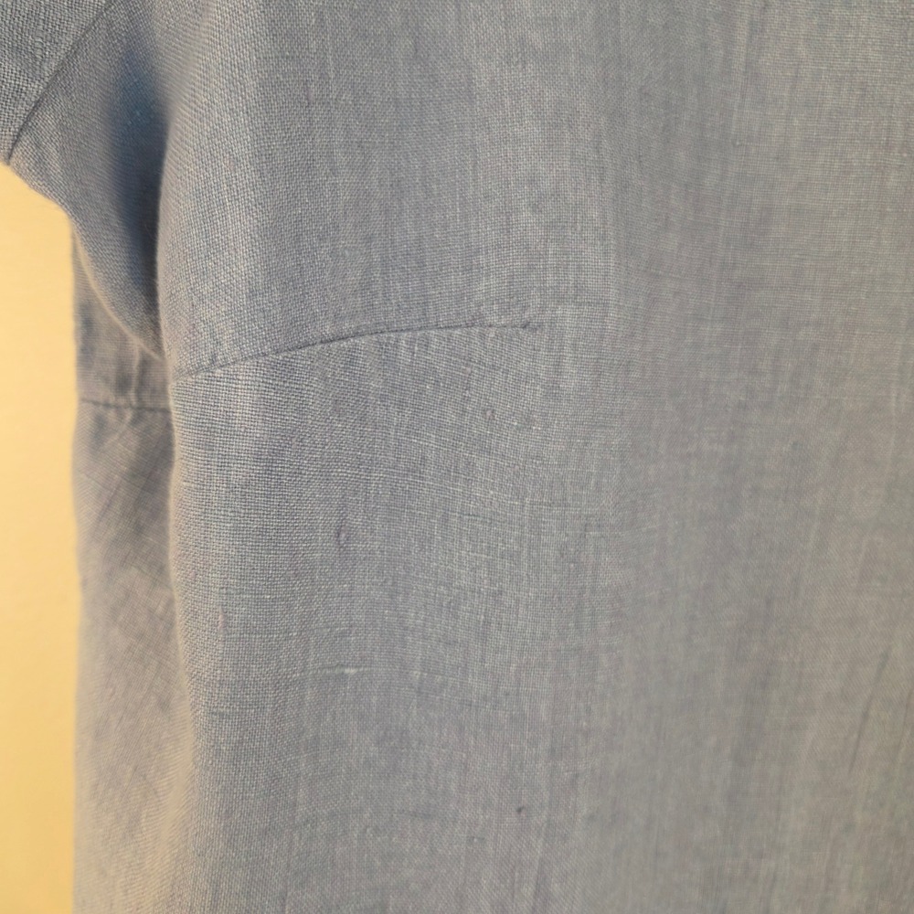 FLAX 100% Linen Short Sleeve Button Up Shirt Blue Lagenlook Size 1G Generous - Picture 2 of 9